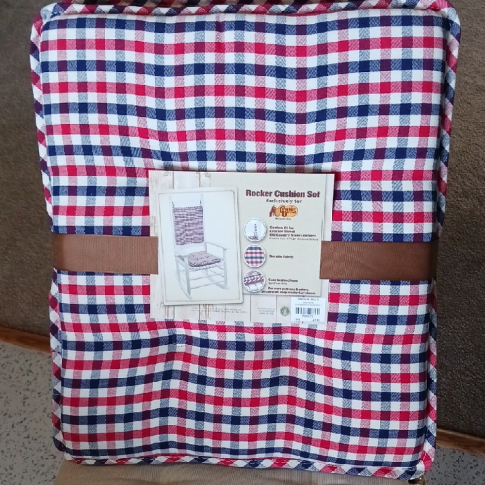 Cracker Barrel Gingham Rocker Cushion Set - Red, White, Blue - Picture 2 of 8